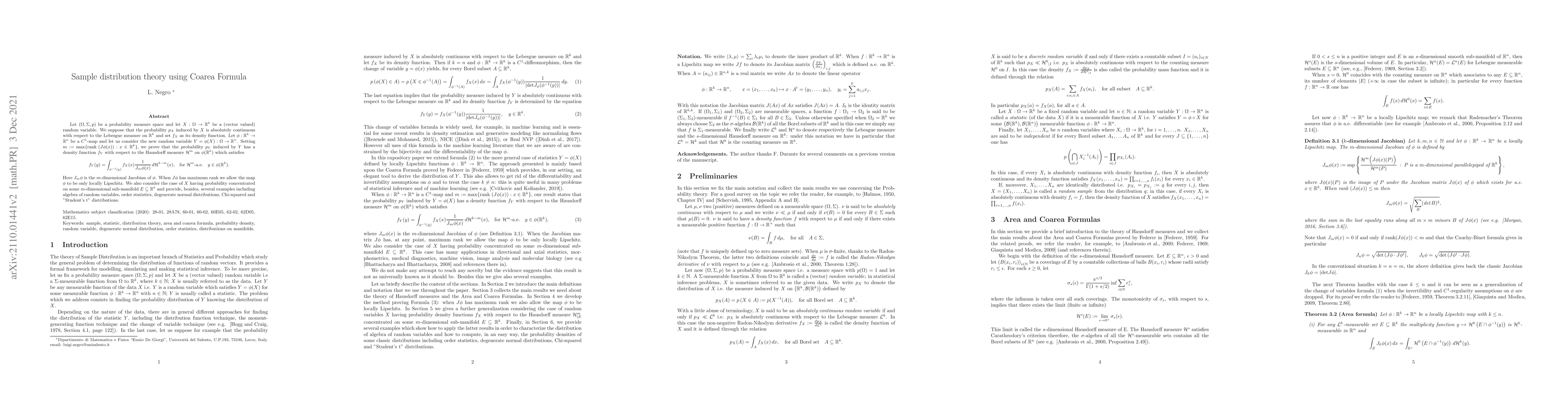 Thumbnail for Sample distribution theory using Coarea Formula