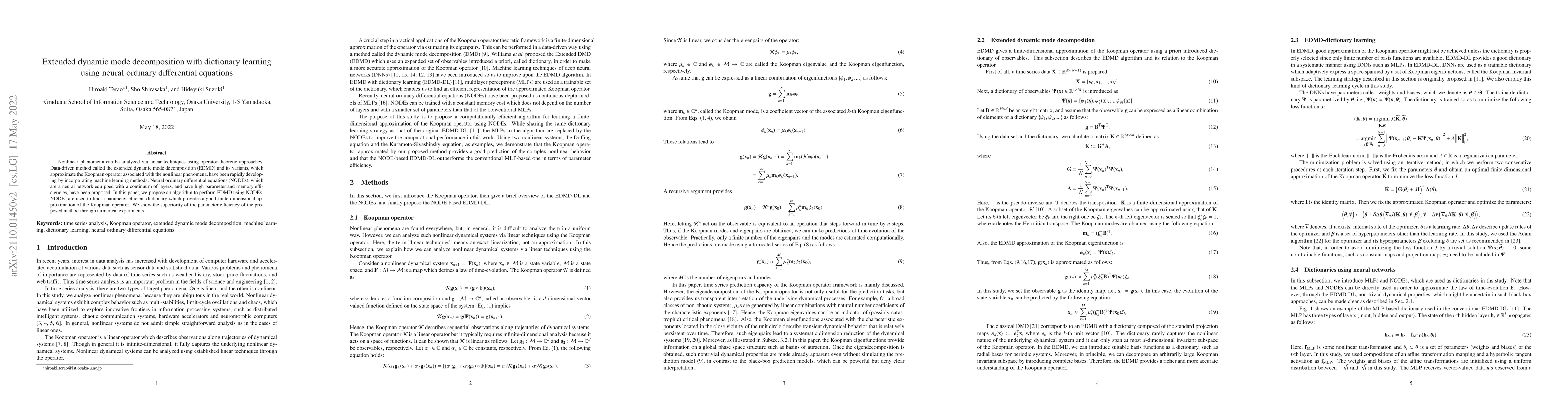 Thumbnail for Extended dynamic mode decomposition with dictionary learning using
  neural ordinary differential equations