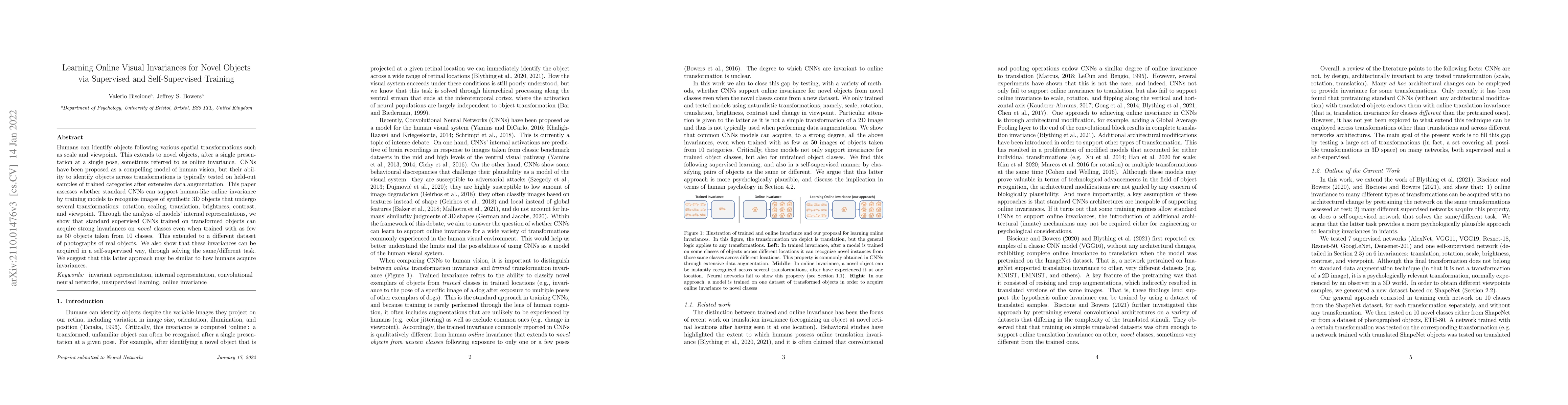 Thumbnail for Learning Online Visual Invariances for Novel Objects via Supervised and
  Self-Supervised Training
