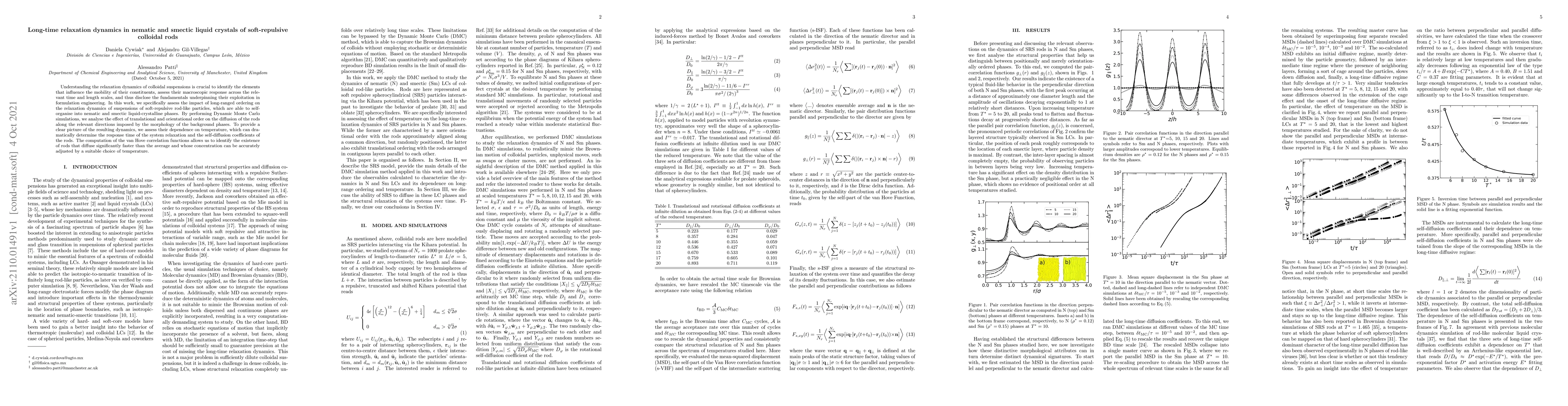 Thumbnail for Long-time relaxation dynamics in nematic and smectic liquid crystals of
  soft-repulsive colloidal rods