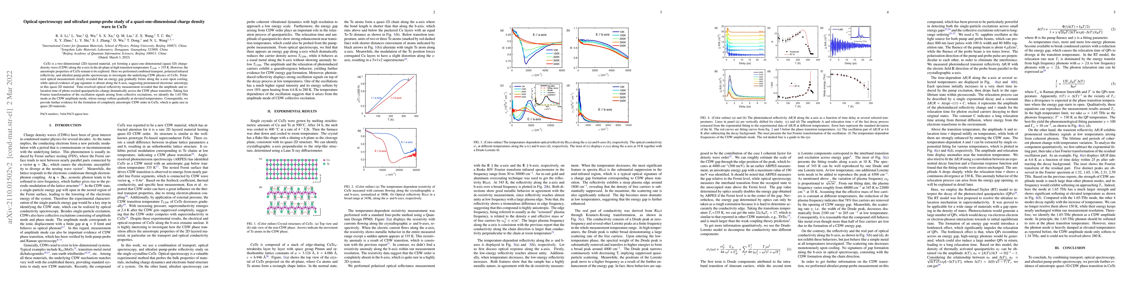 Thumbnail for Optical spectroscopy and ultrafast pump-probe study of a
  quasi-one-dimensional charge density wave in CuTe