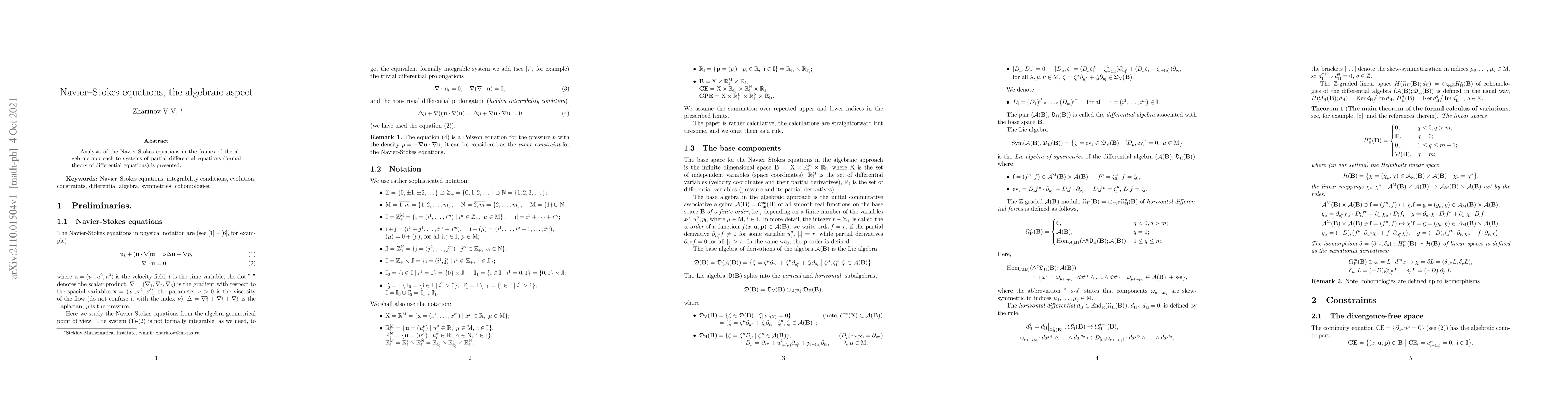 Thumbnail for Navier--Stokes equations, the algebraic aspect