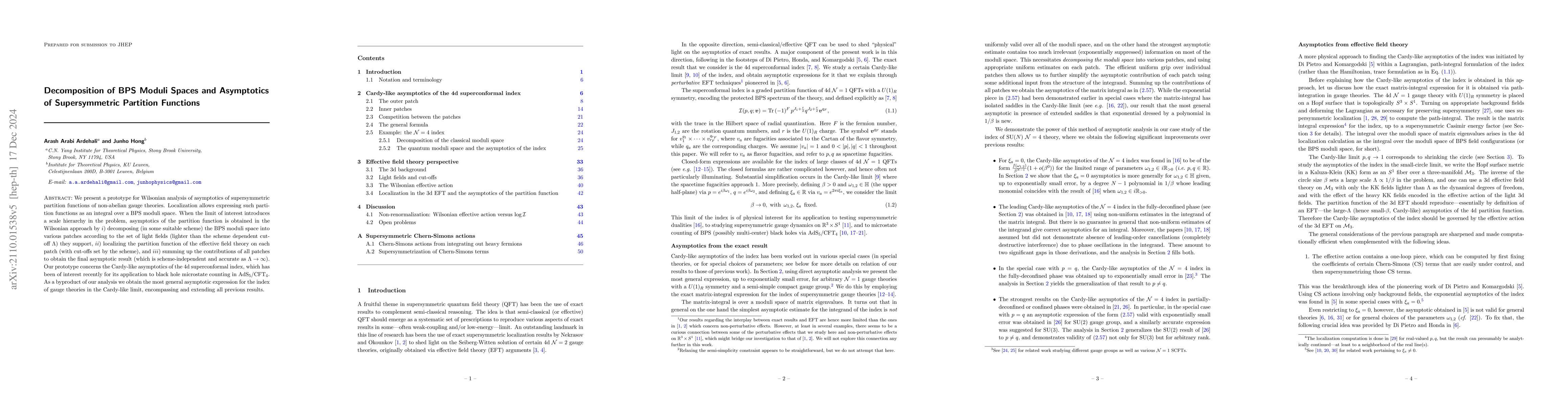 Thumbnail for Decomposition of BPS Moduli Spaces and Asymptotics of Supersymmetric
  Partition Functions