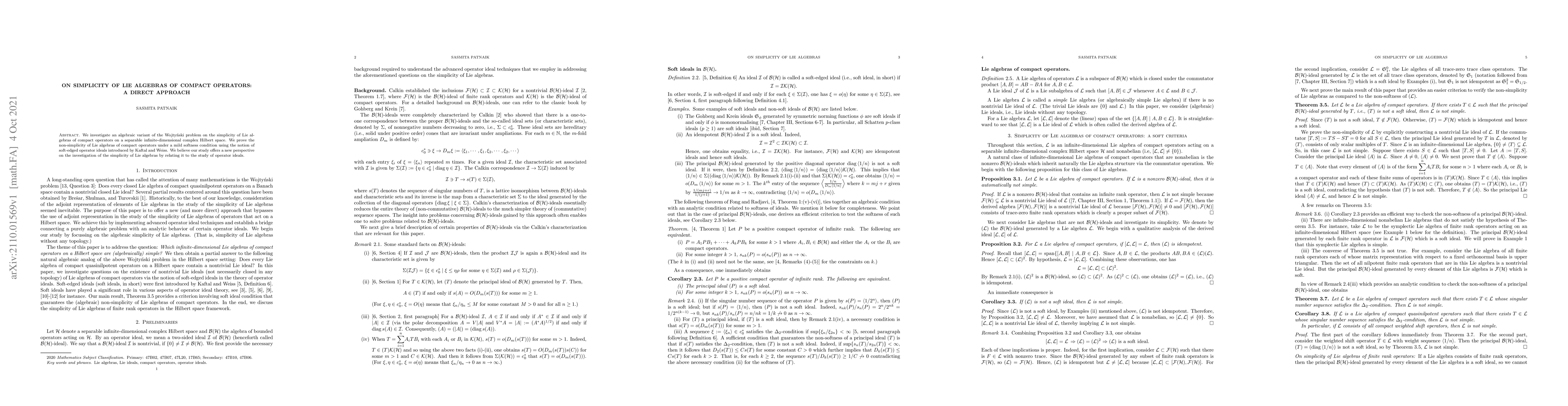 Thumbnail for On Simplicity of Lie Algebras of Compact Operators: A Direct Approach