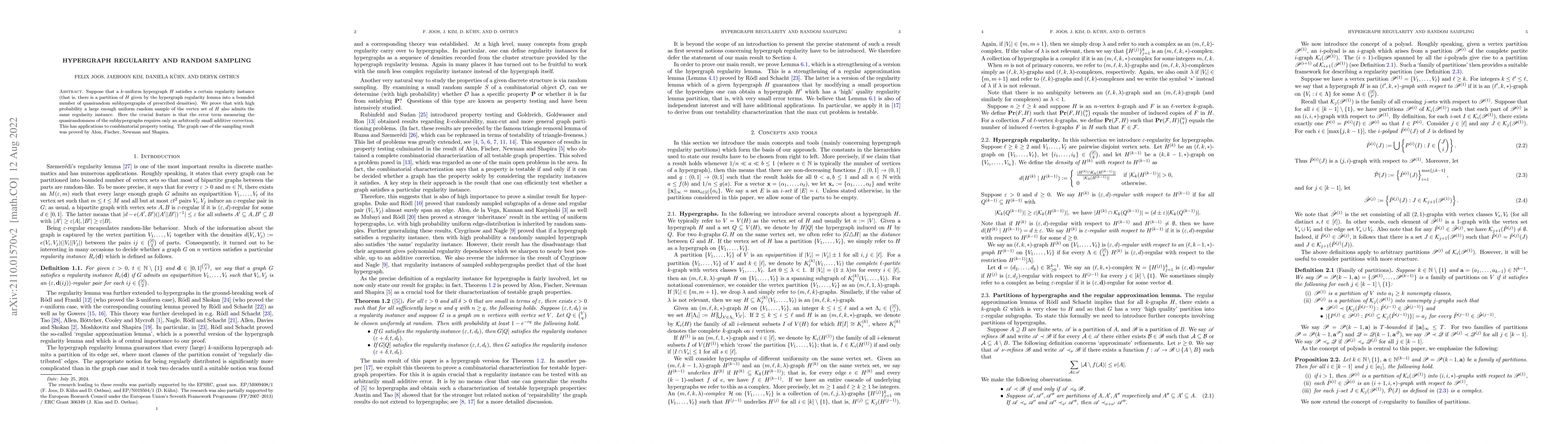 Thumbnail for Hypergraph regularity and random sampling