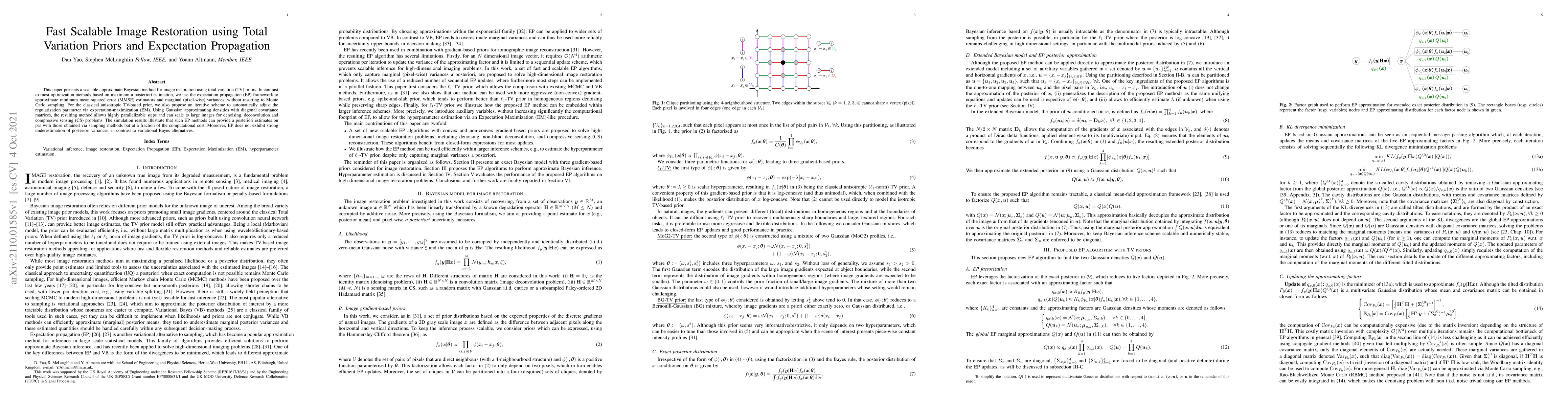 Thumbnail for Fast Scalable Image Restoration using Total Variation Priors and
  Expectation Propagation