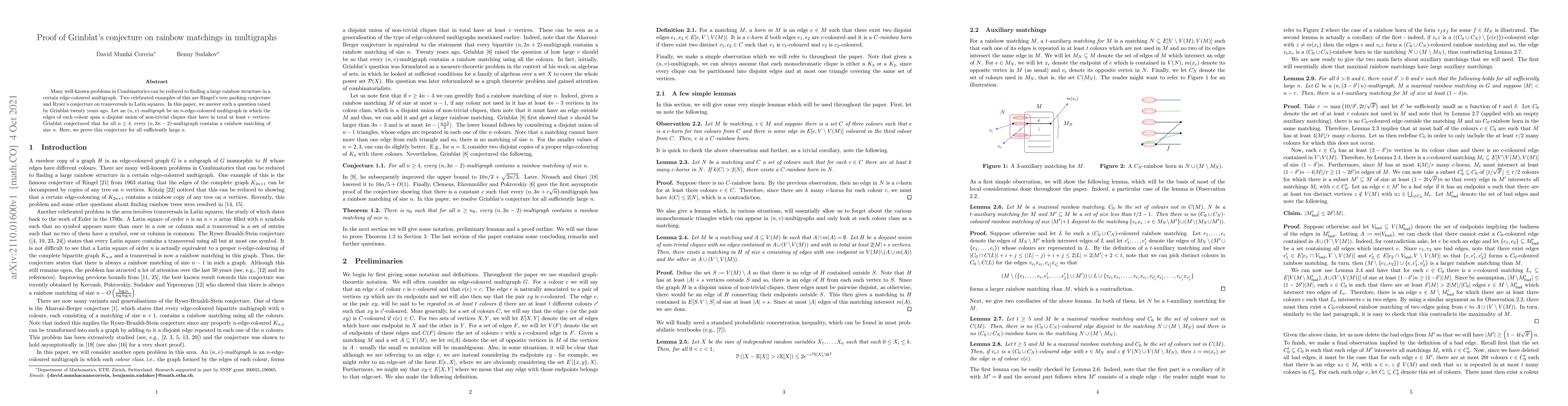 Thumbnail for Proof of Grinblat's conjecture on rainbow matchings in multigraphs