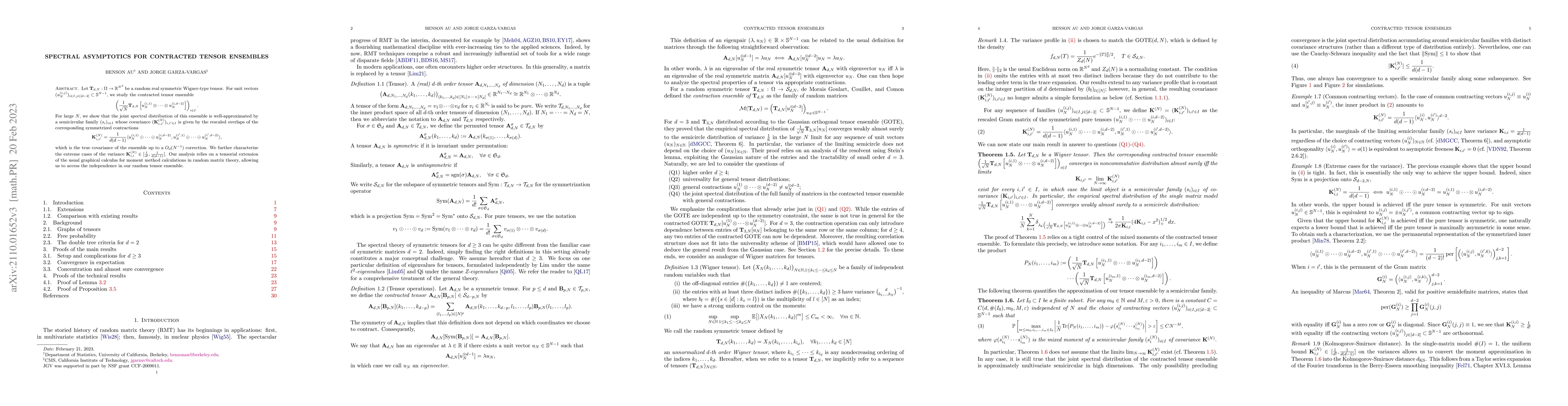 Thumbnail for Spectral asymptotics for contracted tensor ensembles
