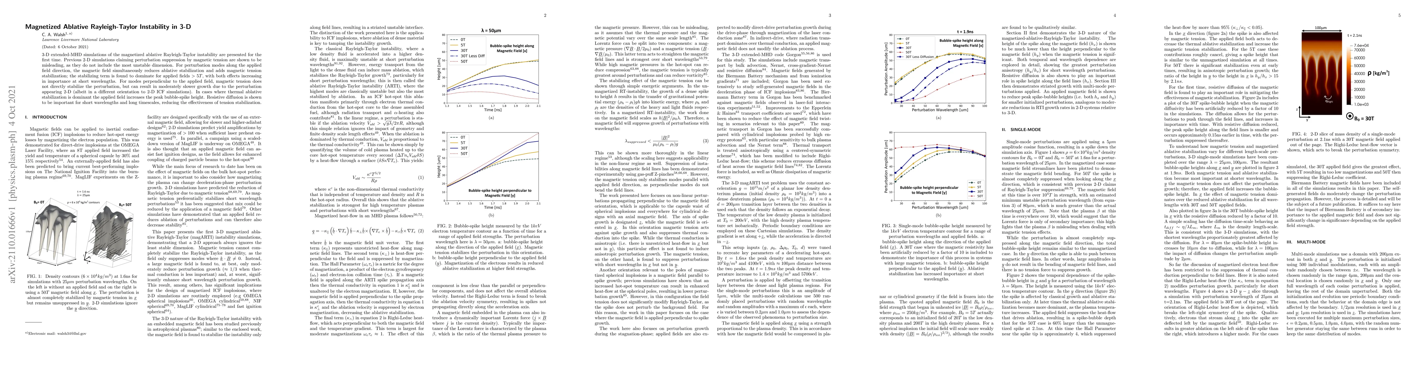 Thumbnail for Magnetized Ablative Rayleigh-Taylor Instability in 3-D