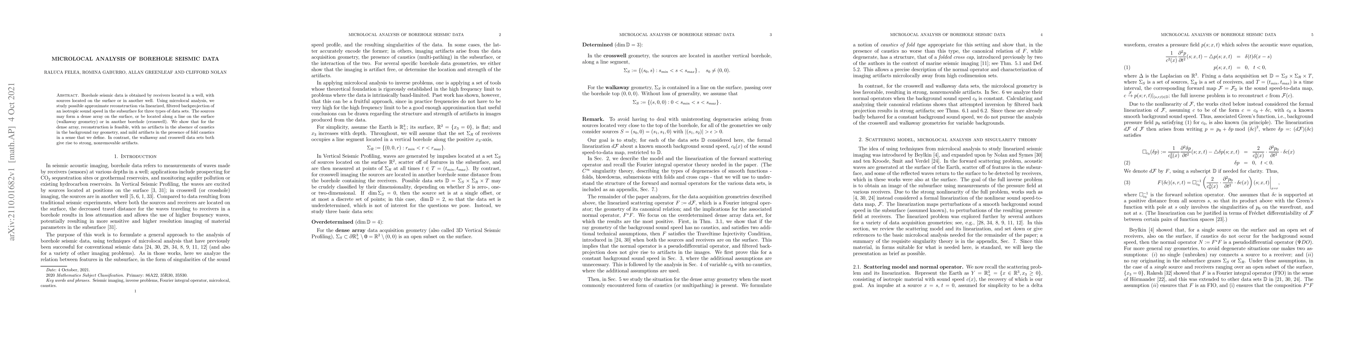 Thumbnail for Microlocal analysis of borehole seismic data