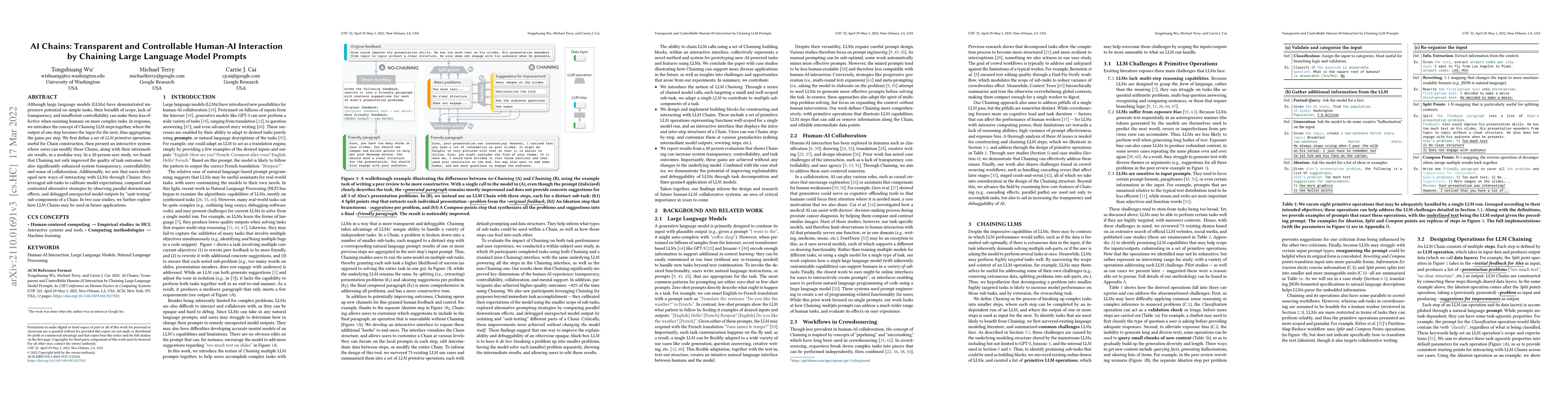 Thumbnail for AI Chains: Transparent and Controllable Human-AI Interaction by Chaining
  Large Language Model Prompts
