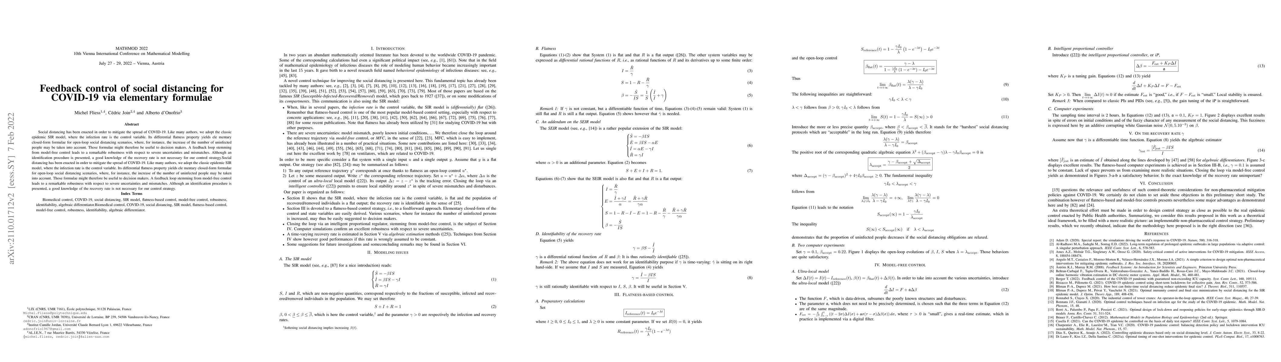 Thumbnail for Feedback control of social distancing for COVID-19 via elementary
  formulae