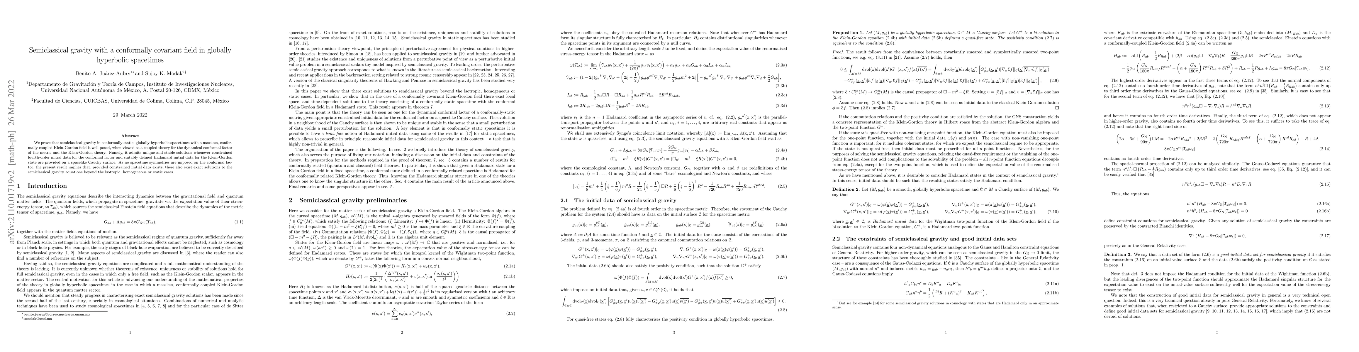 Thumbnail for Semiclassical gravity with a conformally covariant field in globally
  hyperbolic spacetimes