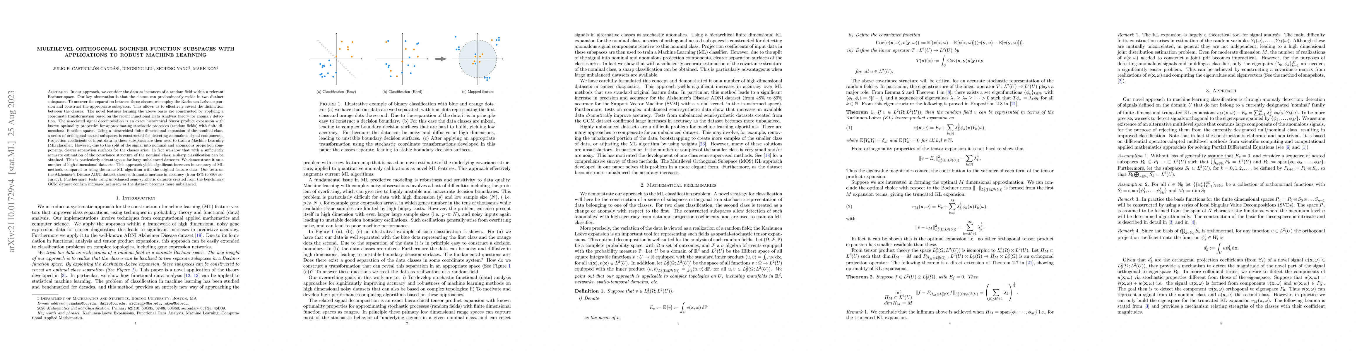 Thumbnail for Multilevel orthogonal Bochner function subspaces with applications to
  robust machine learning