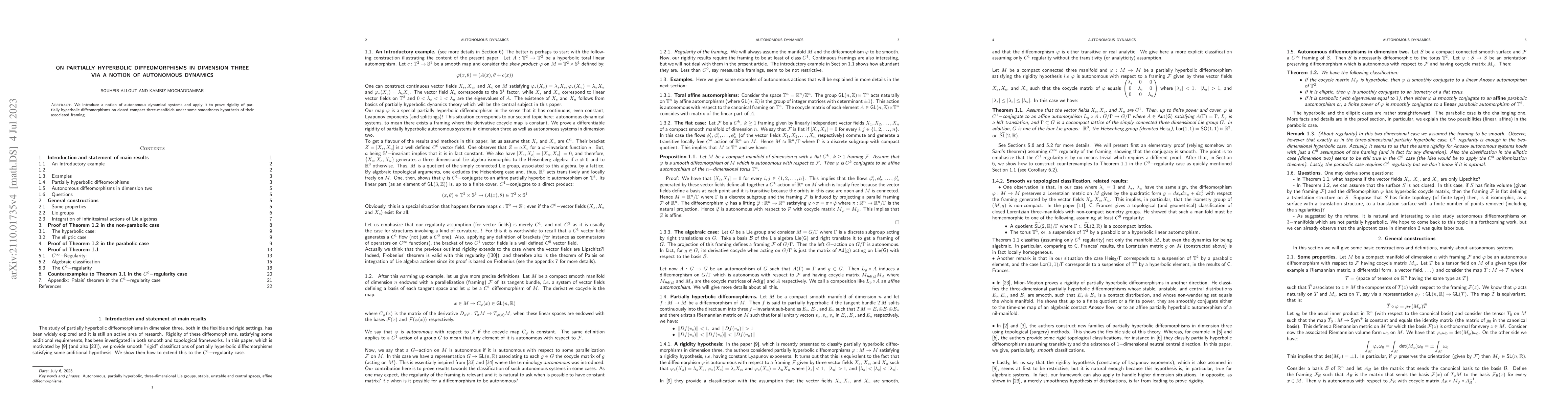 Thumbnail for On partially hyperbolic diffeomorphisms in dimension three via a notion
  of autonomous dynamics