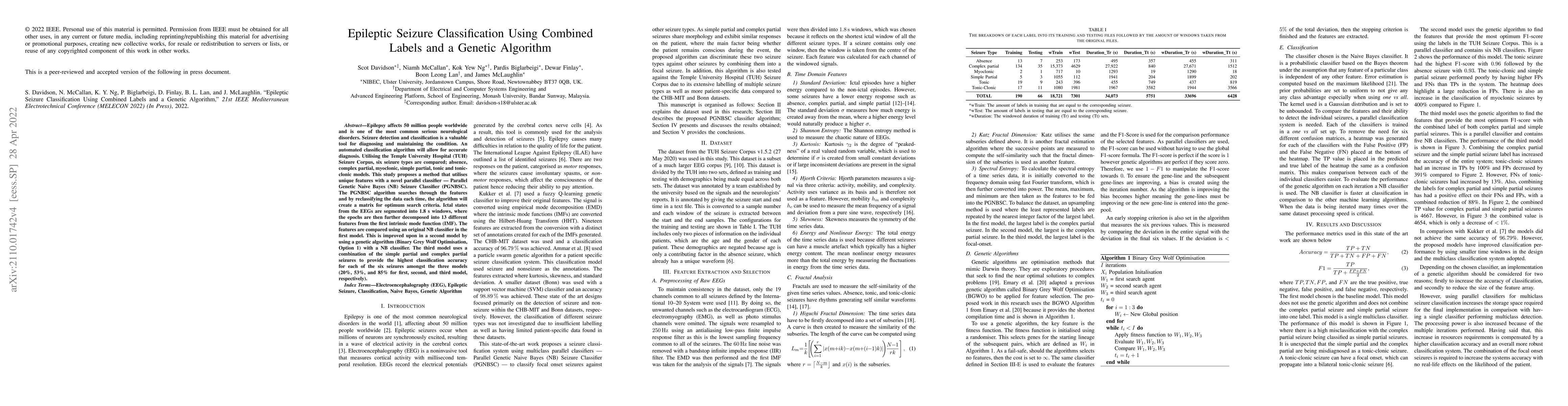 Thumbnail for Epileptic Seizure Classification Using Combined Labels and a Genetic
  Algorithm