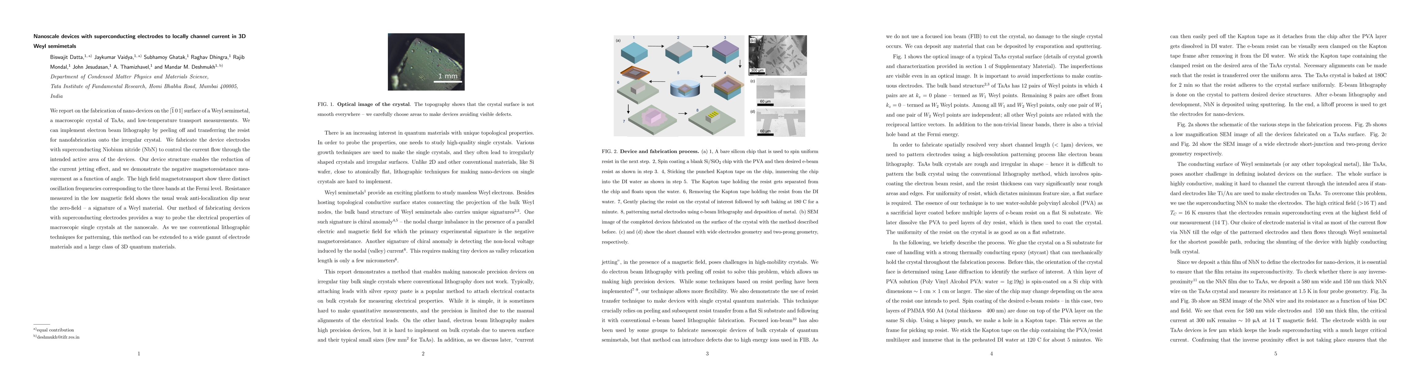 Thumbnail for Nanoscale devices with superconducting electrodes to locally channel
  current in 3D Weyl semimetals