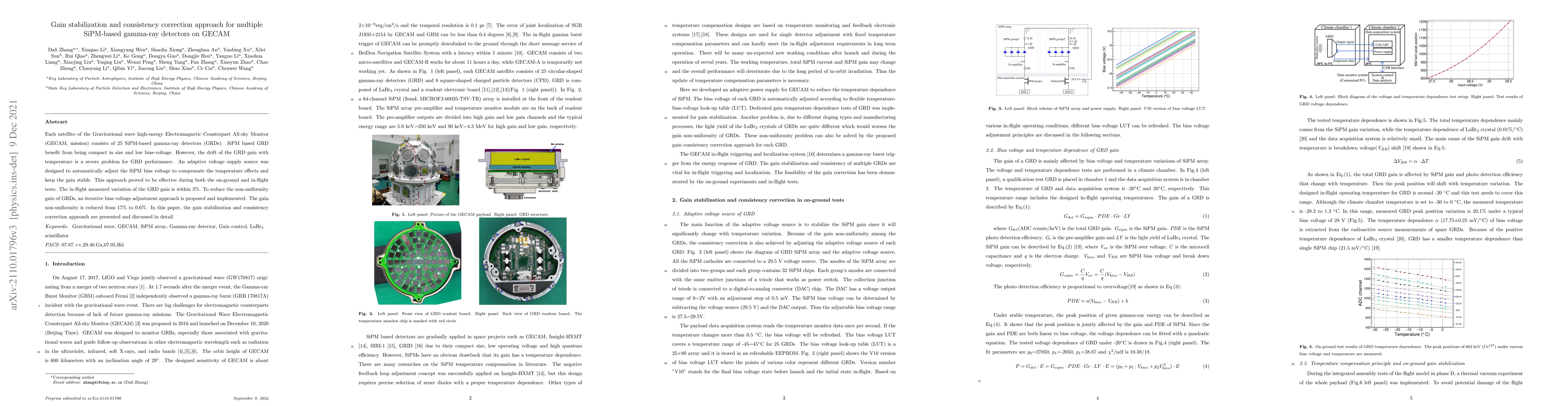 Thumbnail for Gain stabilization and consistency correction approach for multiple
  SiPM-based gamma-ray detectors on GECAM