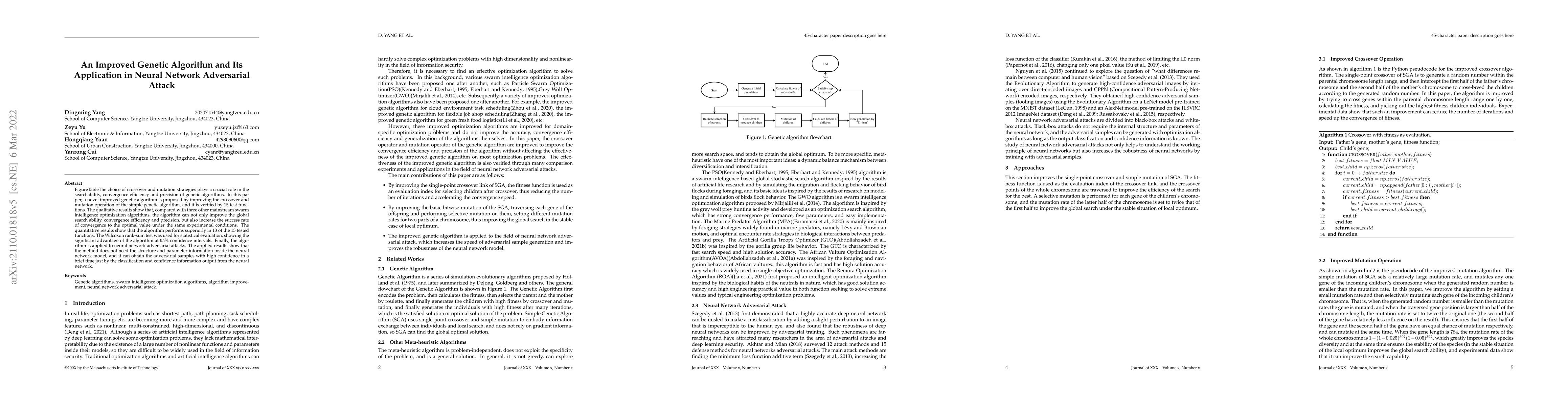 Thumbnail for An Improved Genetic Algorithm and Its Application in Neural Network
  Adversarial Attack