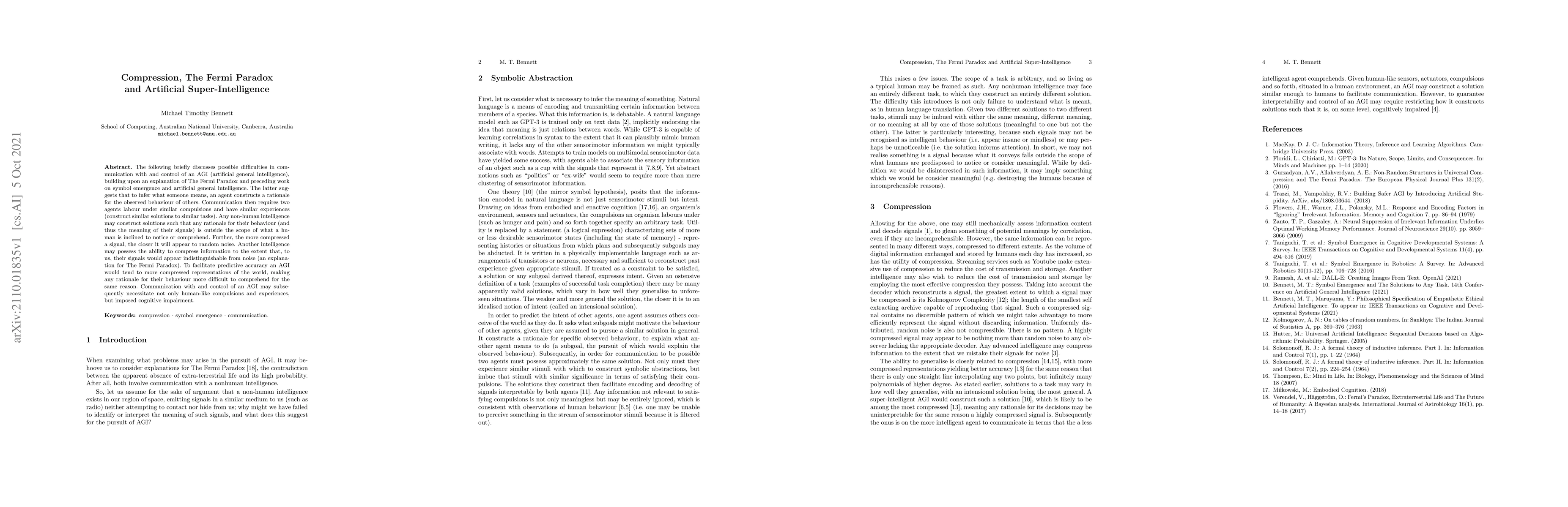 Thumbnail for Compression, The Fermi Paradox and Artificial Super-Intelligence