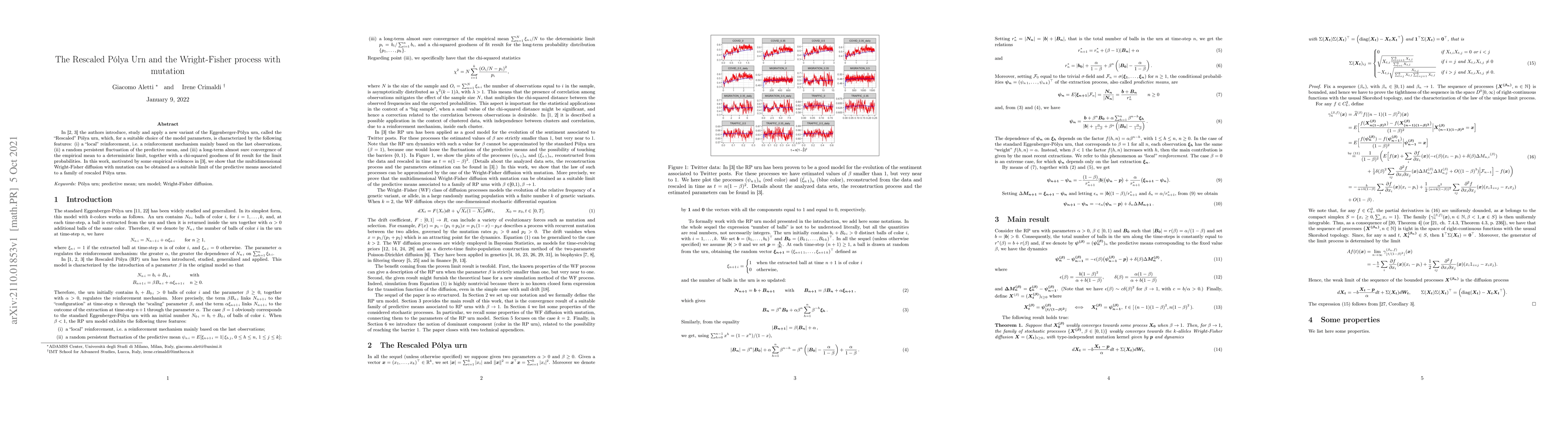 Thumbnail for The Rescaled Polya Urn and the Wright-Fisher process with mutation