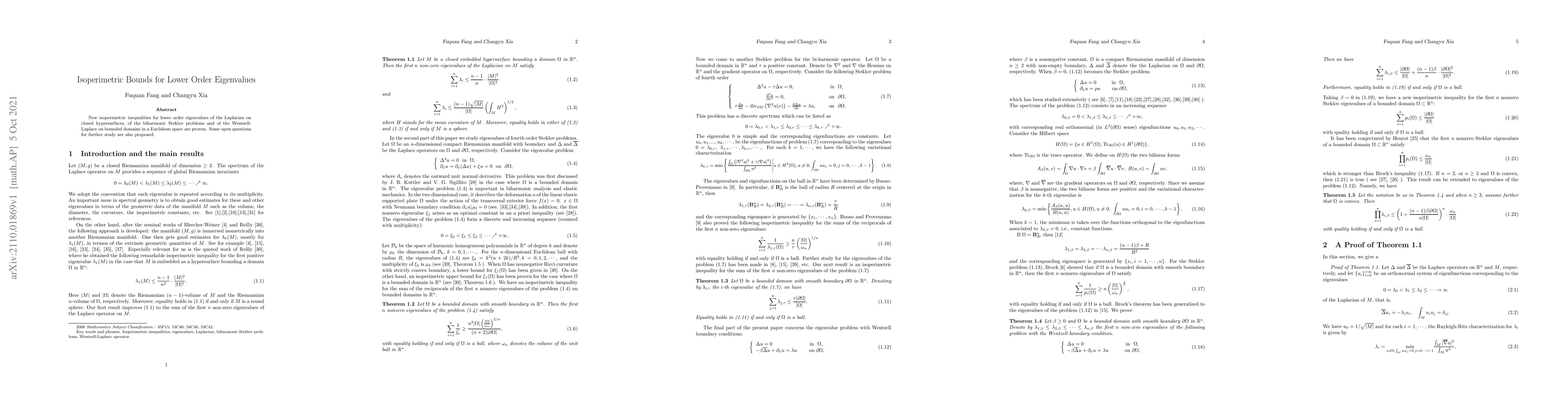 Thumbnail for Isoperimetric Bounds for Lower Order Eigenvalues