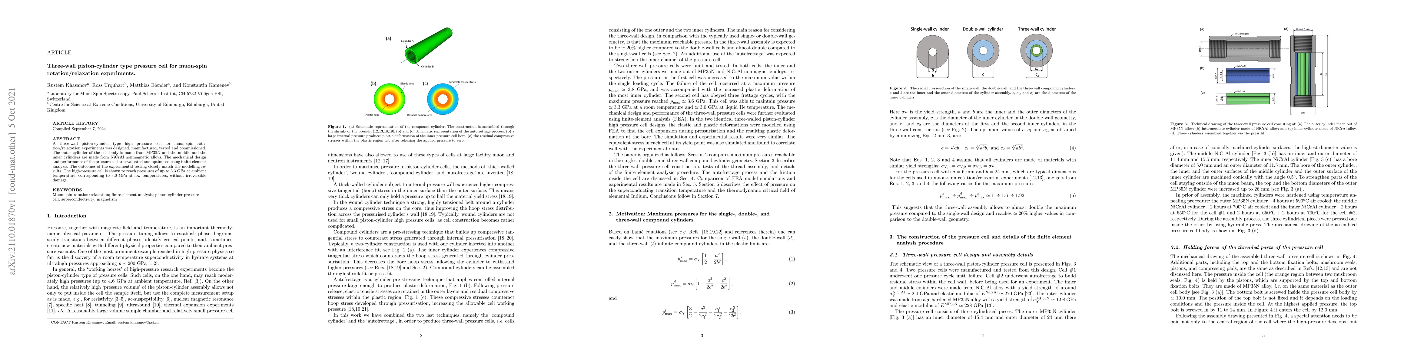 Thumbnail for Three-wall piston-cylinder type pressure cell for muon-spin
  rotation/relaxation experiments