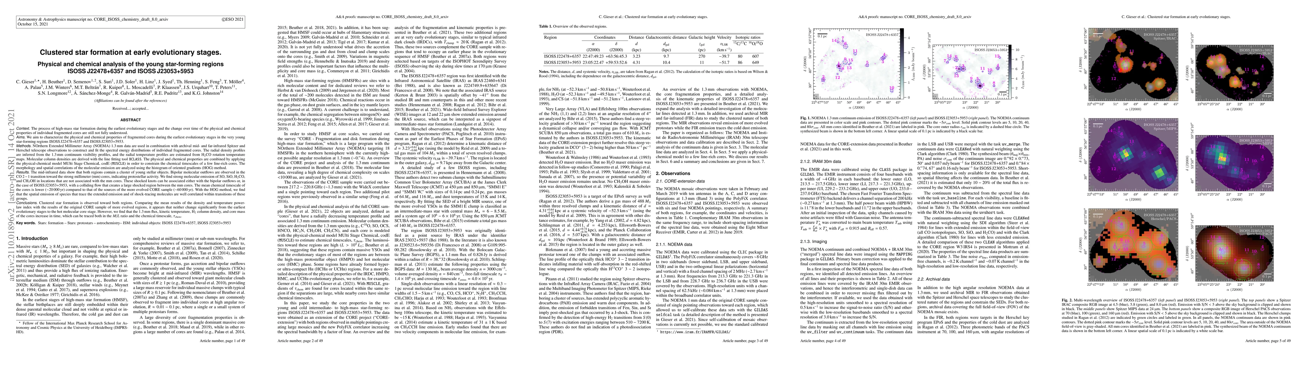 Thumbnail for Clustered star formation at early evolutionary stages. Physical and
  chemical analysis of the young star-forming regions ISOSS J22478+6357 and
  ISOSS J23053+5953
