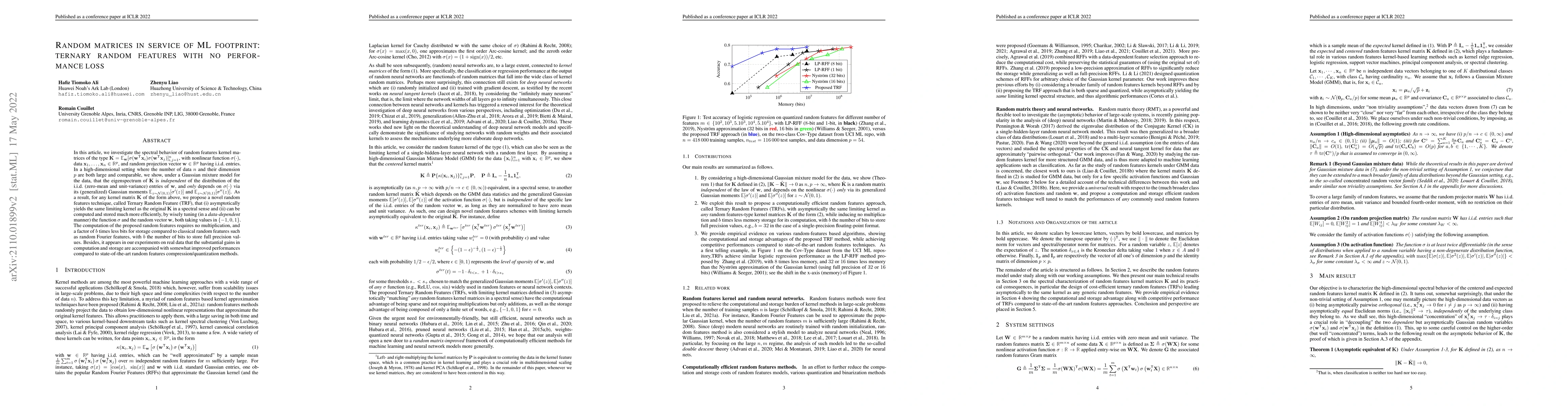 Thumbnail for Random matrices in service of ML footprint: ternary random features with
  no performance loss