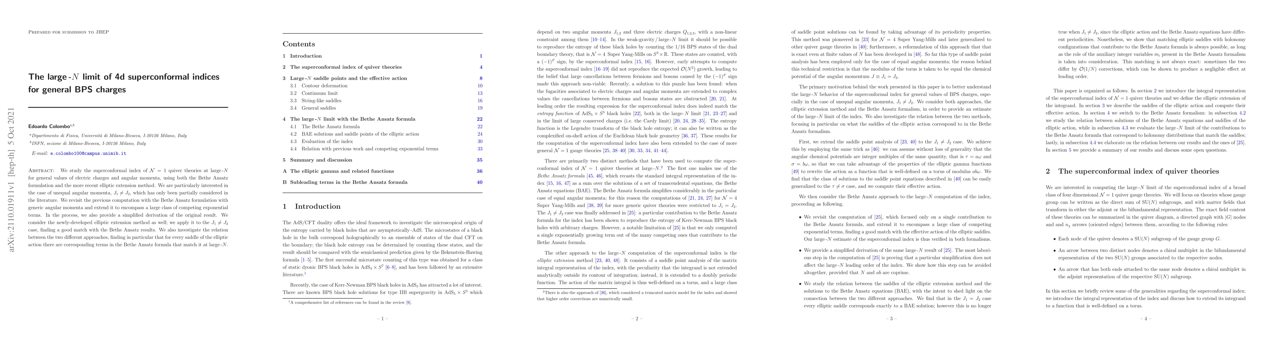 Thumbnail for The large-$N$ limit of 4d superconformal indices for general BPS charges