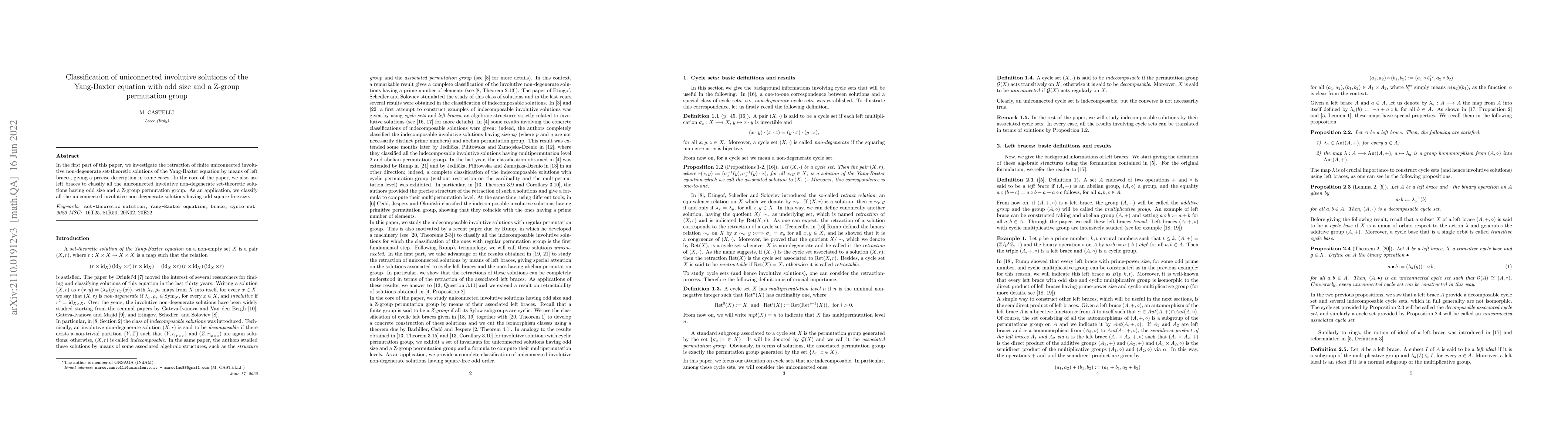 Thumbnail for Classification of uniconnected involutive solutions of the Yang-Baxter
  equation with odd size and a Z-group permutation group