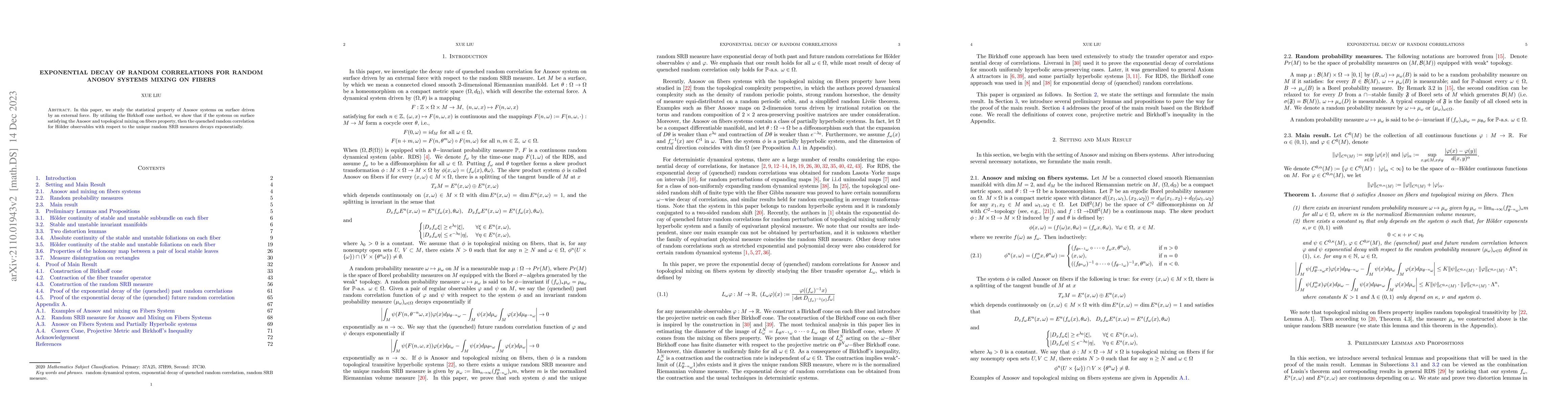 Thumbnail for Exponential decay of random correlations for random Anosov systems
  mixing on fibers