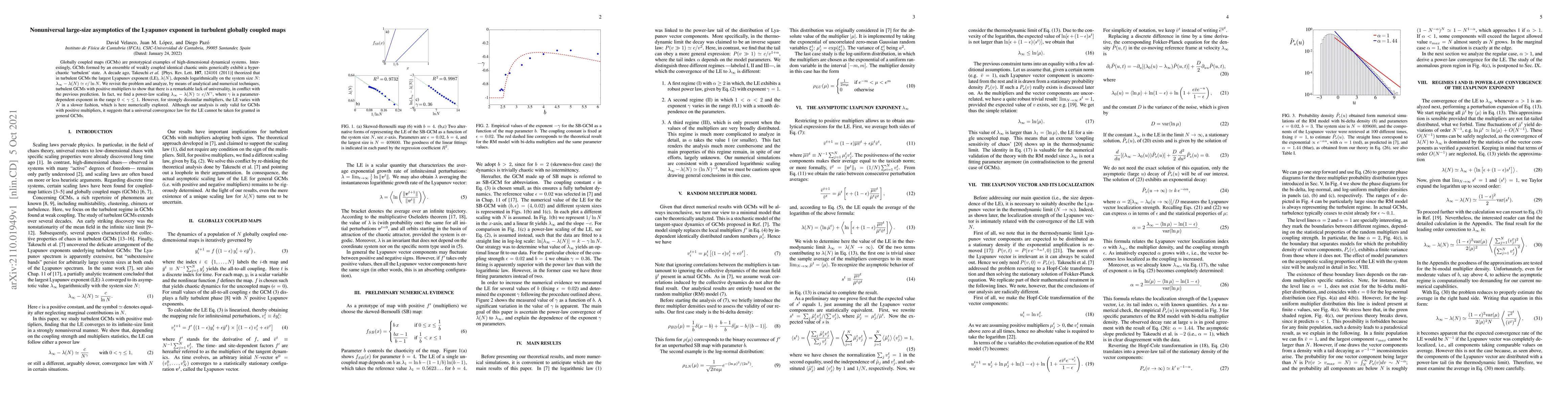 Thumbnail for Nonuniversal large-size asymptotics of the Lyapunov exponent in
  turbulent globally coupled maps