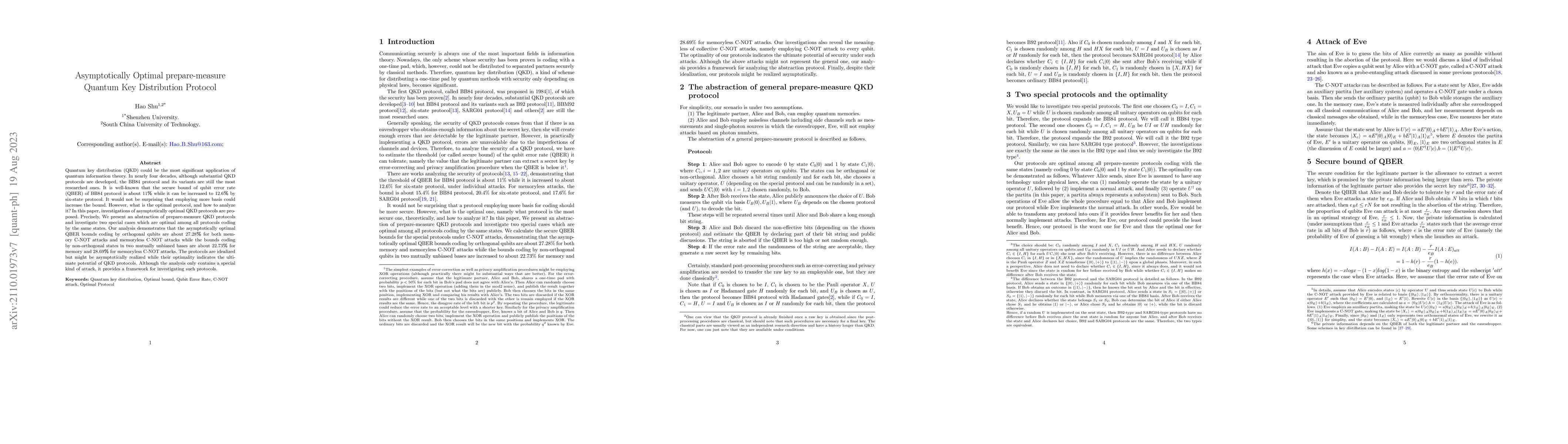 Thumbnail for Asymptotically Optimal prepare-measure Quantum Key Distribution Protocol