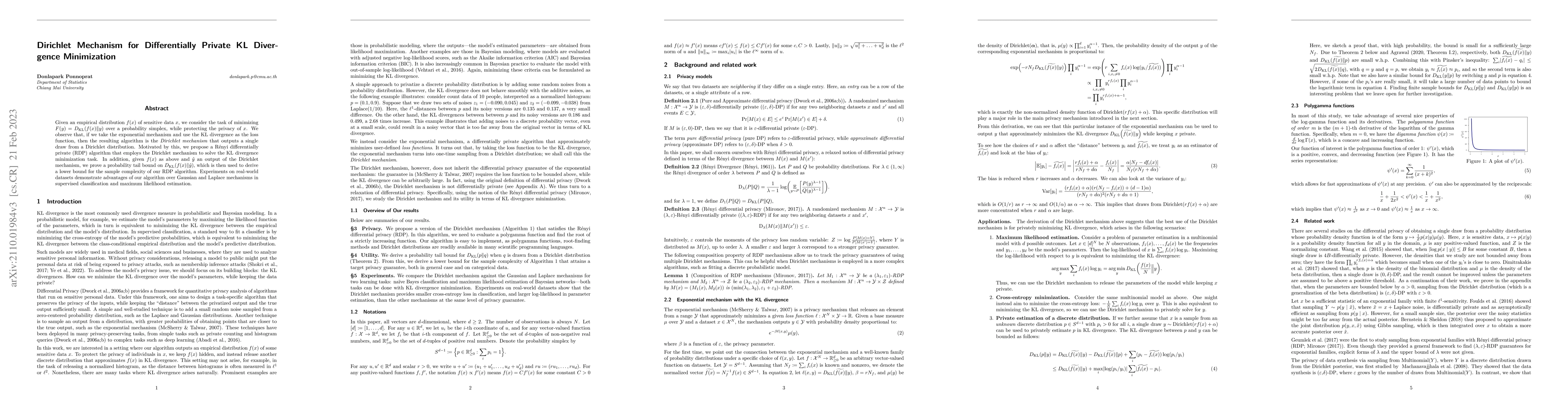 Thumbnail for Dirichlet Mechanism for Differentially Private KL Divergence
  Minimization