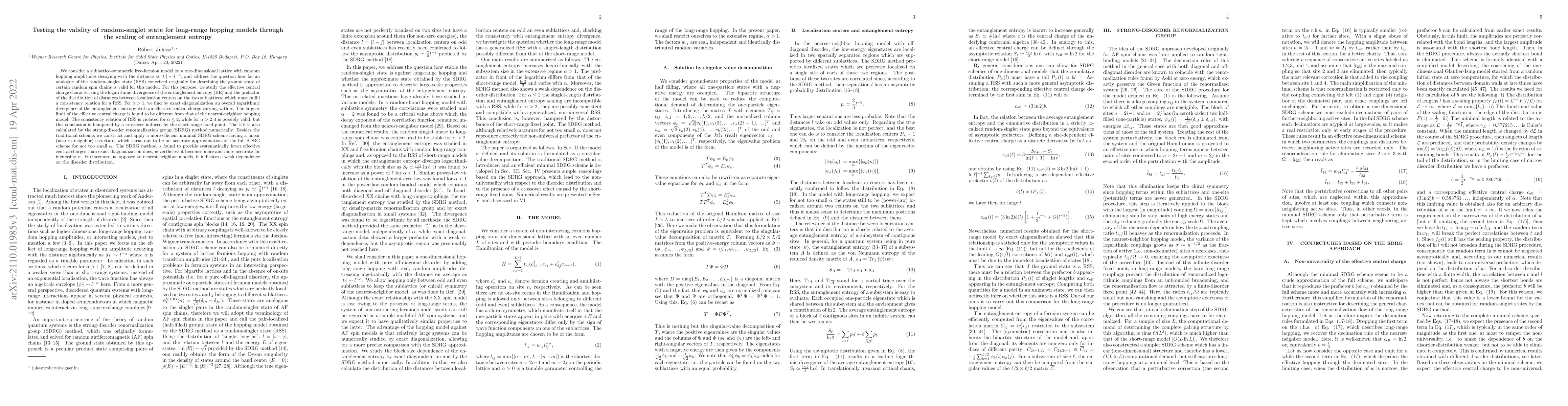 Thumbnail for Testing the validity of random-singlet state for long-range hopping
  models through the scaling of entanglement entropy