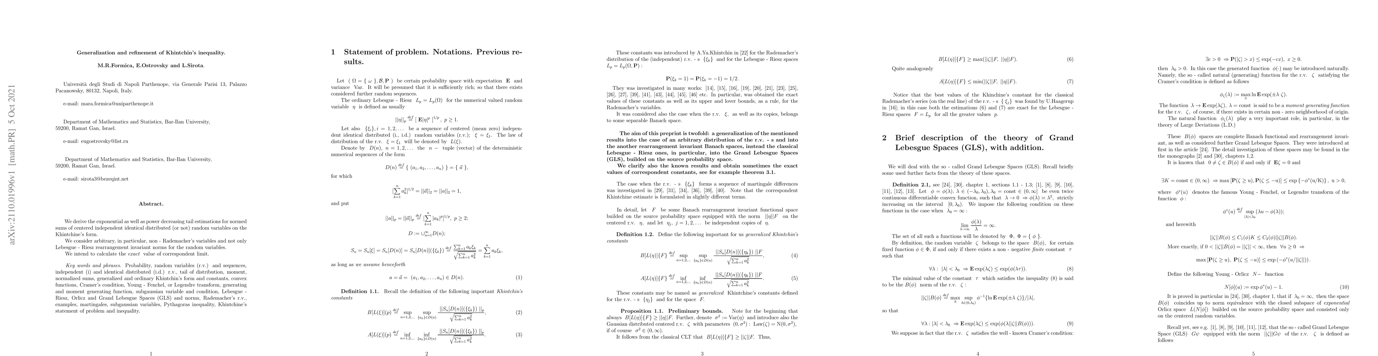Thumbnail for Generalization and refinement of Khintchin's inequality