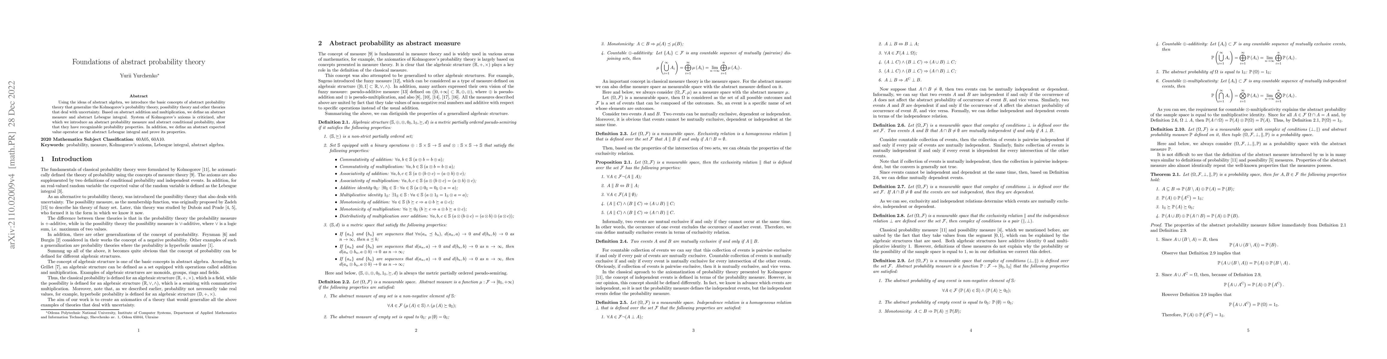 Thumbnail for Foundations of abstract probability theory