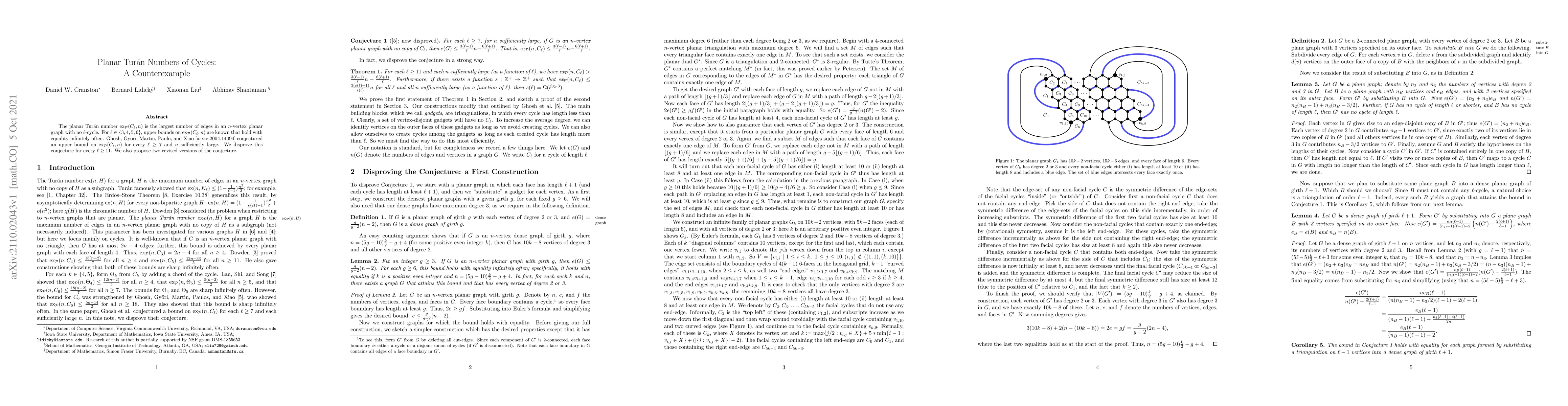 Thumbnail for Planar Tur\'{a}n Numbers of Cycles: A Counterexample