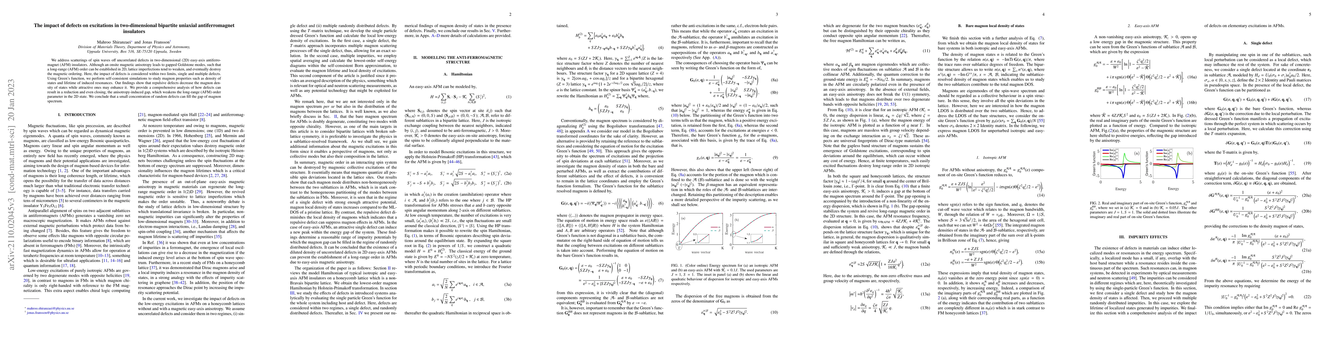 Thumbnail for The impact of defects on excitations in two-dimensional bipartite
  uniaxial antiferromagnet insulators