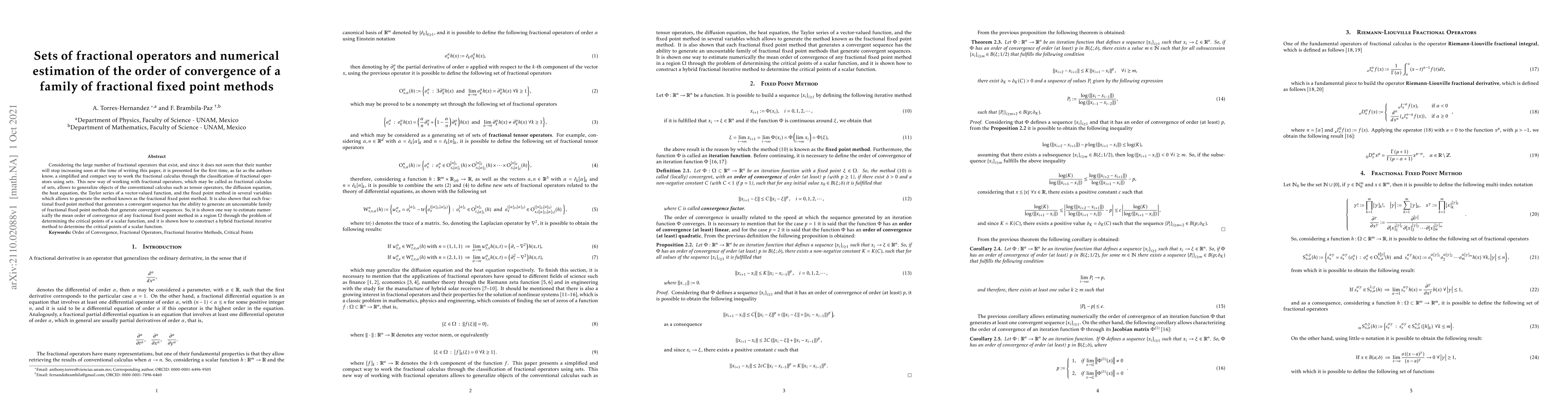 Thumbnail for Sets of fractional operators and numerical estimation of the order of
  convergence of a family of fractional fixed point methods