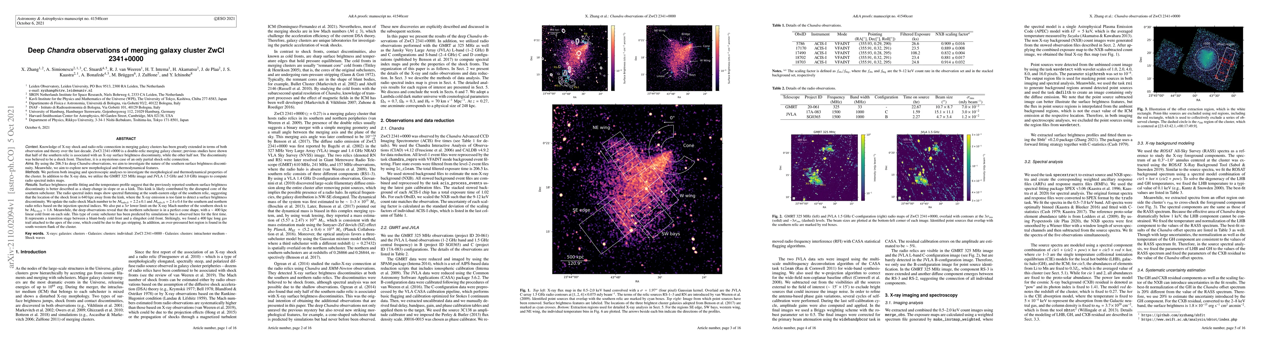 Thumbnail for Deep Chandra observations of merging galaxy cluster ZwCl 2341+0000