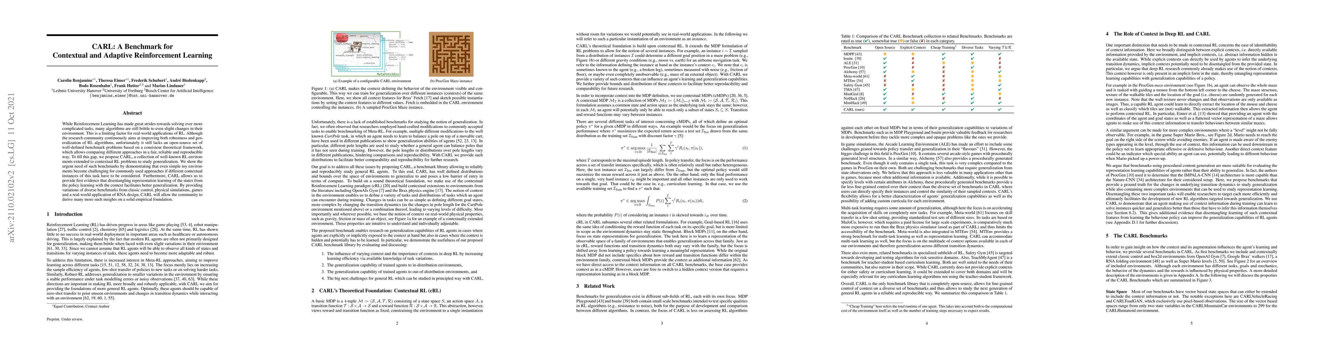 Thumbnail for CARL: A Benchmark for Contextual and Adaptive Reinforcement Learning