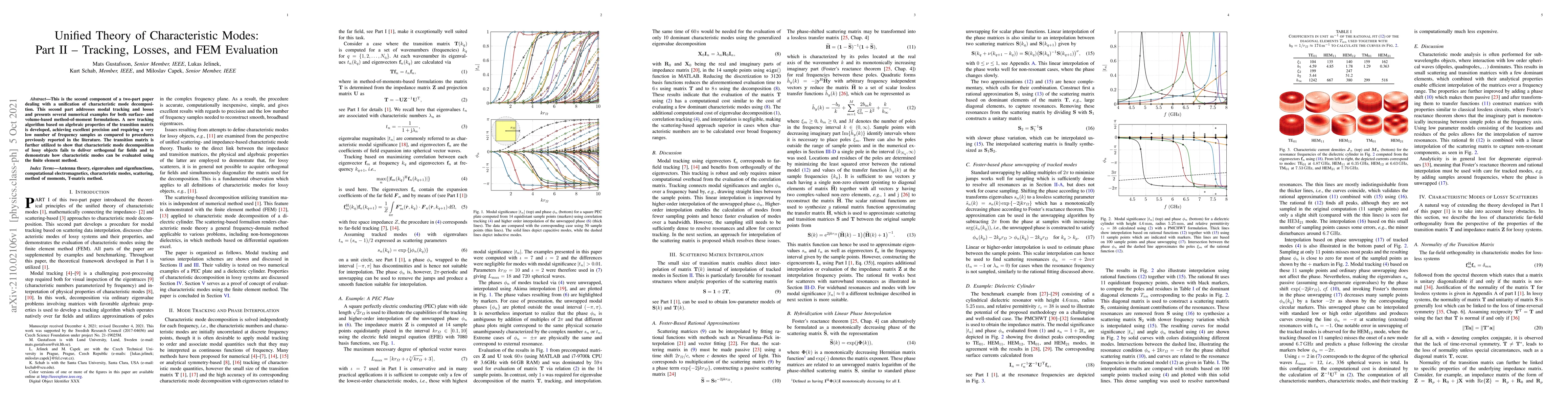 Thumbnail for Unified Theory of Characteristic Modes: Part II -- Tracking, Losses, and
  FEM Evaluation
