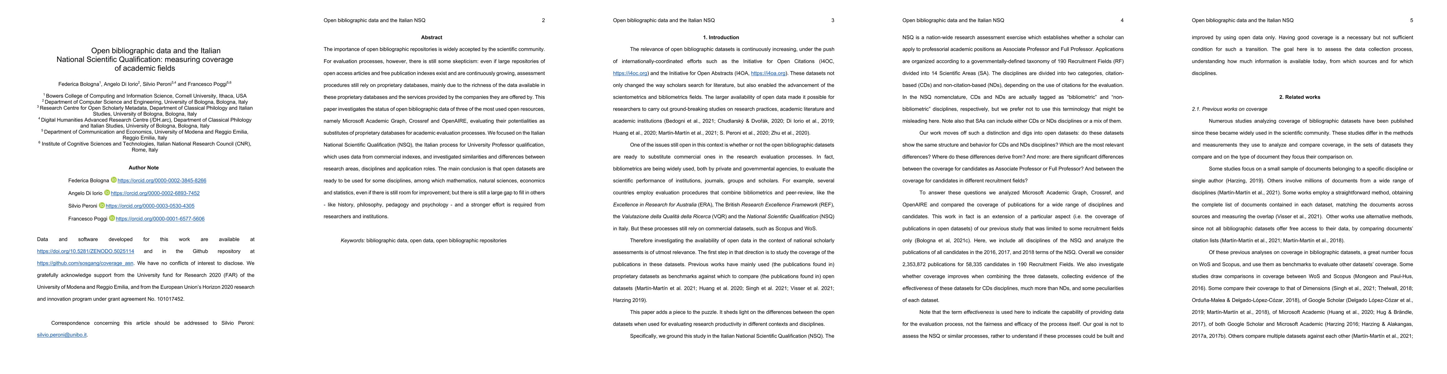Thumbnail for Open bibliographic data and the Italian National Scientific
  Qualification: measuring coverage of academic fields
