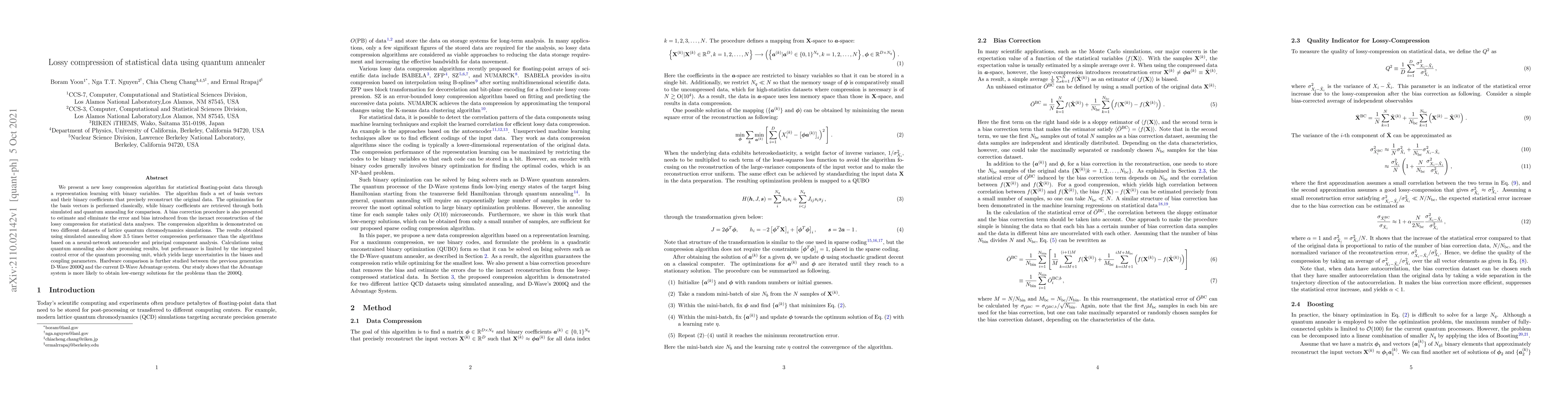 Thumbnail for Lossy compression of statistical data using quantum annealer