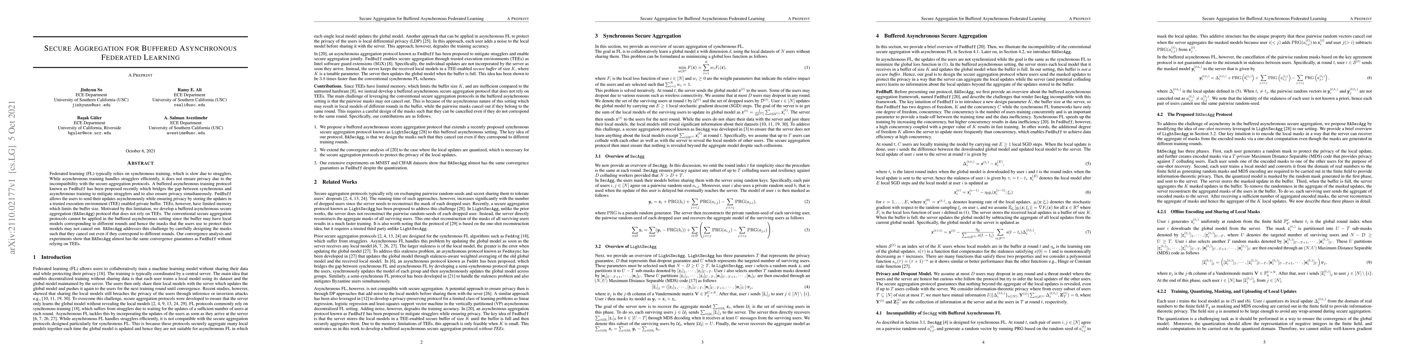 Thumbnail for Secure Aggregation for Buffered Asynchronous Federated Learning