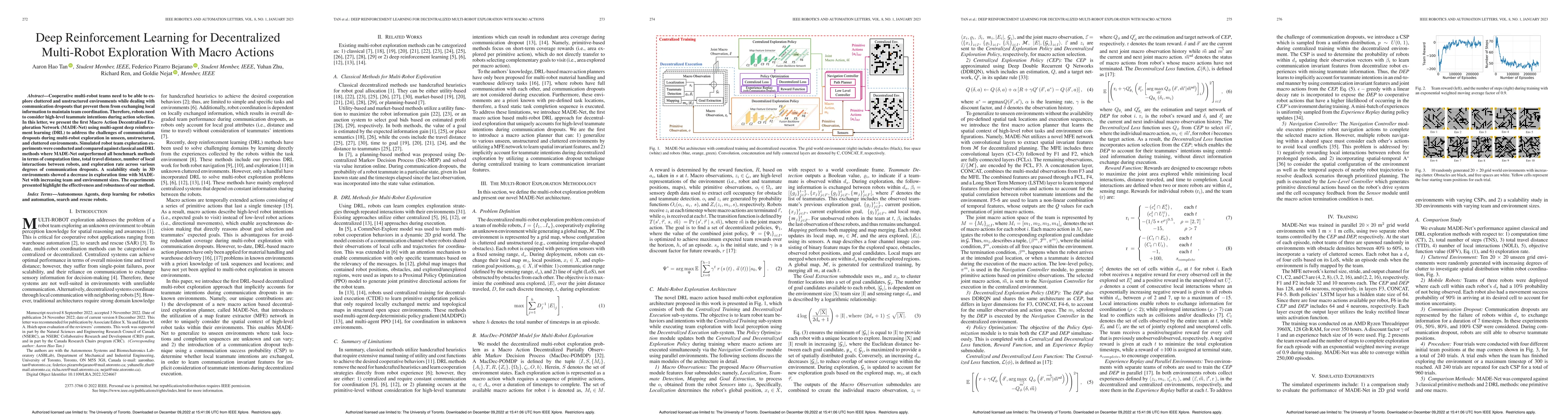 Thumbnail for Deep Reinforcement Learning for Decentralized Multi-Robot Exploration
  With Macro Actions
