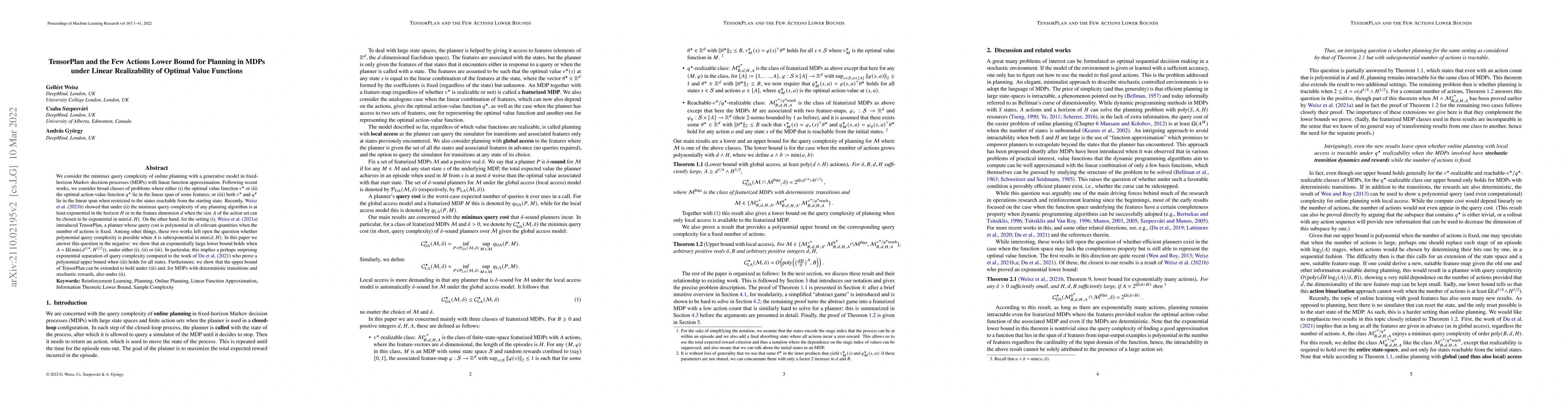 Thumbnail for TensorPlan and the Few Actions Lower Bound for Planning in MDPs under
  Linear Realizability of Optimal Value Functions
