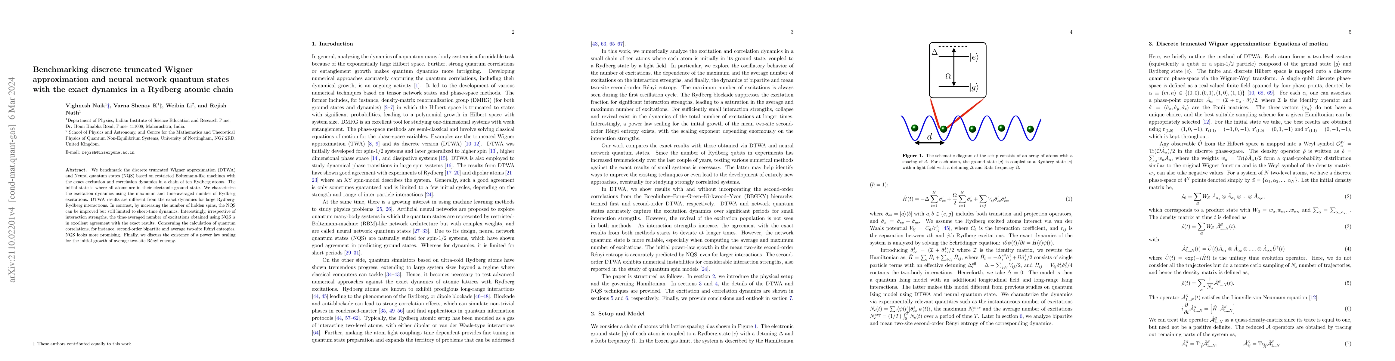 Thumbnail for Benchmarking discrete truncated Wigner approximation and neural network
  quantum states with the exact dynamics in a Rydberg atomic chain